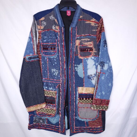 Sandy Starkman Jacket Medium Denim Patchwork Bleached Artsy Unique One Of A Kind - Picture 1 of 11